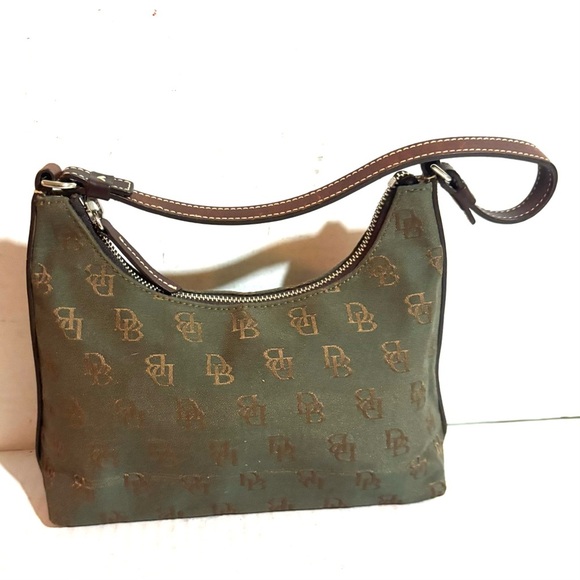 Dooney & Bourke DB signature print canvas Green  brown Shoulder Bag - Picture 5 of 9
